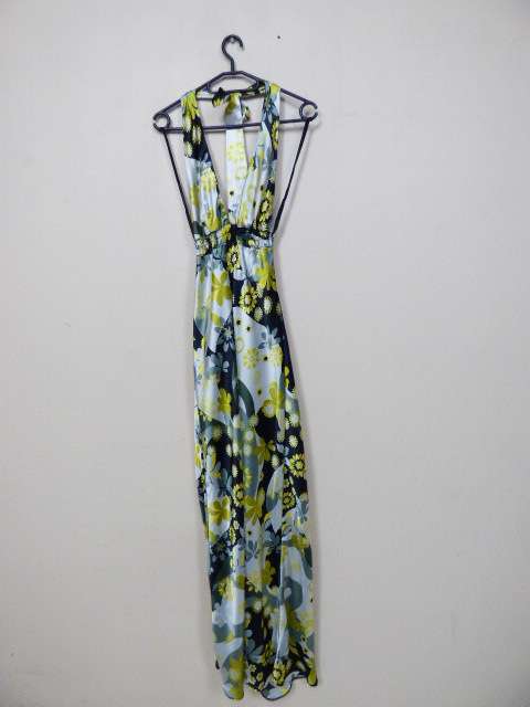 A LOVELY COLOURFUL "CX" HALTER NECK DRESS SIZE M.