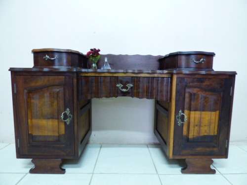 A GORGEOUS VINTAGE SOLID IMBUIA DRESSING TABLE WITH 3 DRAWERS AND 2 CUPBOARDS. STUNNING!!!