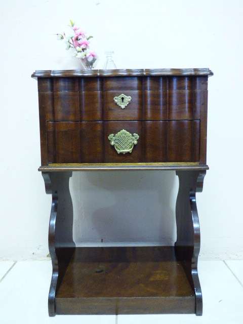 AN ABSOLUTELY GORGEOUS, STYLISH & UNUSUAL SOLID IMBUIA SIDE TABLE PEDESTAL w LIFT UP LID & DRAWER!!