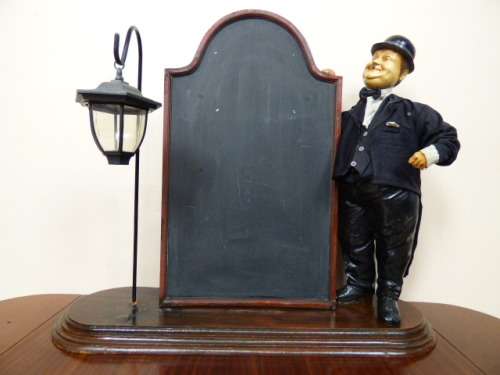 AN EXCEPTIONAL RARE CARICATURE (HARDY) SIGN/MENU CHALK BOARD WITH HANGING LANTERN. STUNNING!!