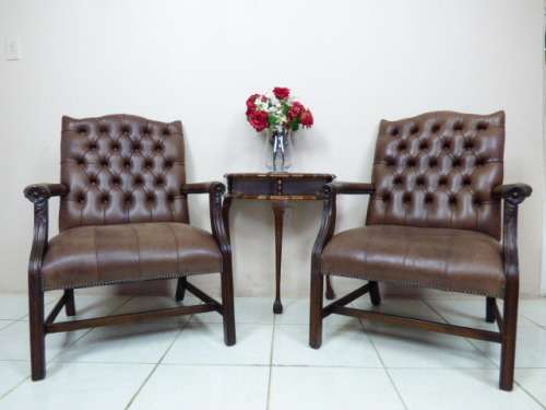2 GORGEOUS GENUINE LEATHER "CHESTERFIELD STYLE" ARM CHAIRS IN GREAT VINTAGE CONDITION!!