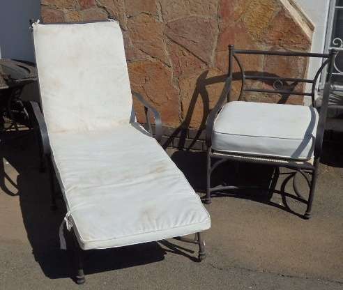 AN AWESOME MATCHING "RECLINING" POOL LOUNGER AND CHAIR SET WITH CUSHIONS