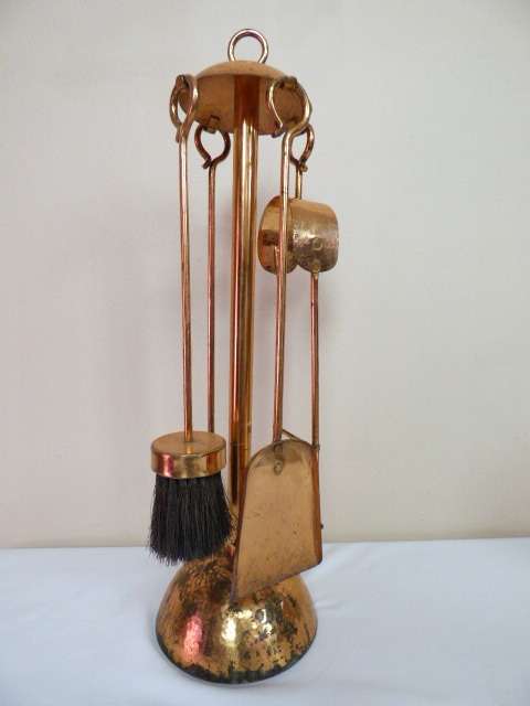 A GORGEOUS VINTAGE COPPER FIREPLACE TOOL SET . FABULOUS FOR YOUR WINTER FIRES!!