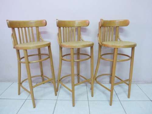 3 STUNNING VERY COMFORTABLE BENTWOOD & RATTAN BAR STOOLS! VERY VERSATILE!!