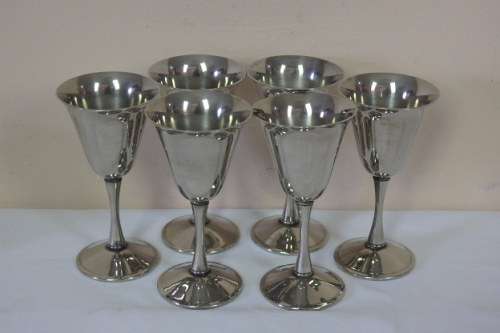 A STUNNING COLLECTION OF 6x ITALIAN MADE SILVER PLATED (ON BRASS) WINE GOBLETS bid/goblet
