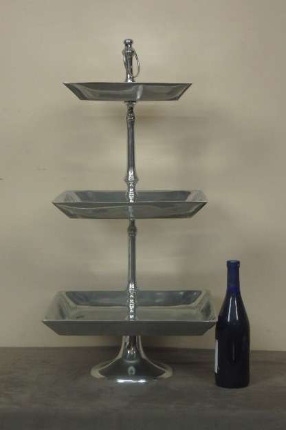 A SPECTACULAR (VERY-LARGE) 3-TIER "SQUARE" BRUSHED ALUMINIUM CAKE/ PASTRY STAND IN AMAZING CONDITION