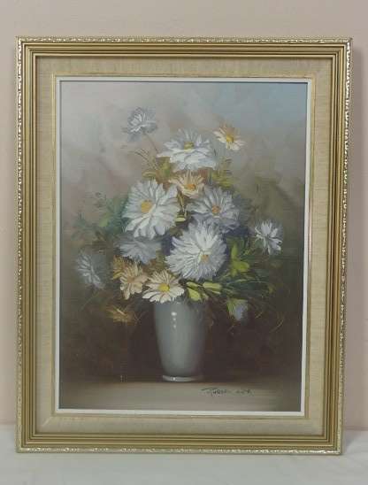 A STUNNING FRAMED ORIGINAL "ROBERT COX" OIL ON BOARD PAINTING OF A GORGEOUS BOWL OF FLOWERS