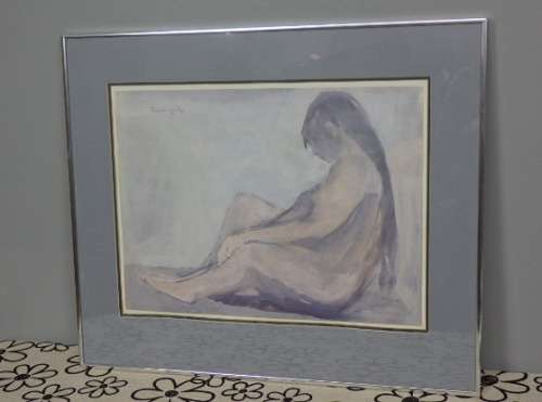 A STUNNING AND UNUSUAL SIGNED "ABSTRACT NUDE" PRINT IN A SILVER METAL FRAME
