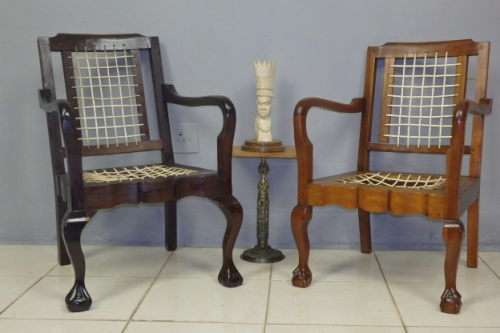 TWO FANTASTIC VINTAGE SOLID IMBUIA "RIEMPIE" BALL AND CLAW OCCASIONAL CHAIRS bid/chair