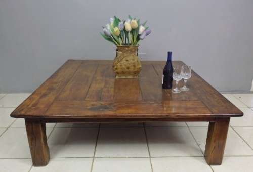 A SPECTACULAR (LARGE) 1.4m x 1.4m SQUARE SOLID TEAK (RAILWAY SLEEPER) CENTRE TABLE
