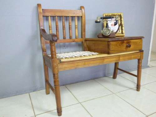A GORGEOUS VINTAGE TELEPHONE TABLE w STORAGE DRAWER & RIEMPIE SEAT IN EXCELLENT CONDITION! BEAUTIFUL