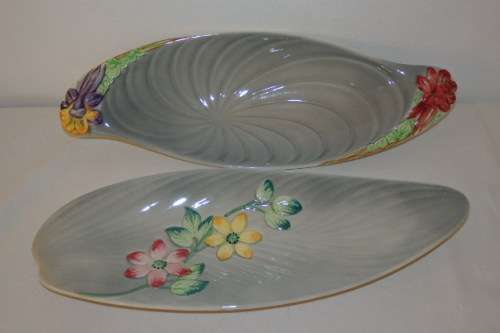 TWO AWESOME VINTAGE (c1935) ART DECO "SHORTER & SON" PORCELAIN HORS D'OEUVRES PLATTERS bid/platter