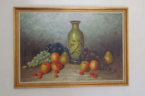 A FABULOUS SIGNED ORIGINAL OIL ON BOARD "STILL LIFE" PAINTING IN A COMPLIMENTARY GILDED FRAME