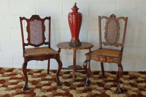 TWO SPECTACULAR ANTIQUE EDWARDIAN "CARVED" RATTAN BALL & CLAW OCCASIONAL CHAIRS bid/chair