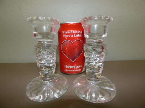 2 BEAUTIFUL "LEAD" CUT-CRYSTAL CANDLE HOLDERS w A STUNNING ROSE CUT DESIGN. BEAUTIFUL ON YOUR TABLE!