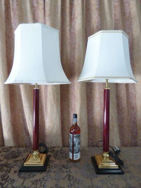 Magnificent tall table lamps with gorgeous lampshades and brass bases; Stunning in all living areas!