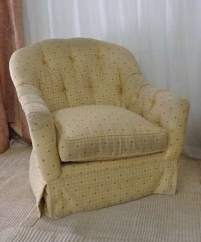Wonderful and very comfy yellow upholstered "Tub" arm chairs - perfect living room relaxing chairs