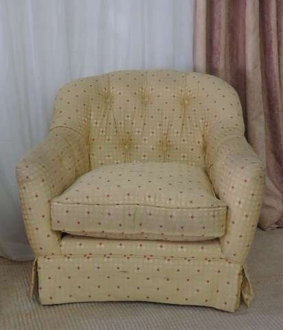 Wonderful and very comfy yellow upholstered "Tub" arm chairs - perfect living room relaxing chairs