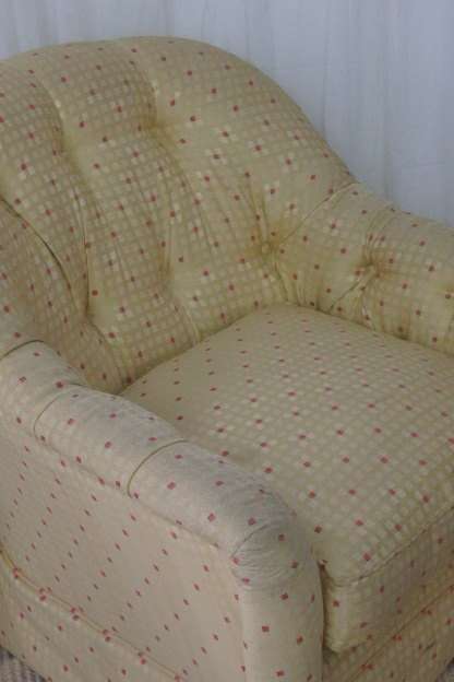 Wonderful and very comfy yellow upholstered "Tub" arm chairs - perfect living room relaxing chairs