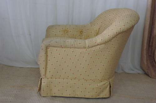 Wonderful and very comfy yellow upholstered "Tub" arm chairs - perfect living room relaxing chairs