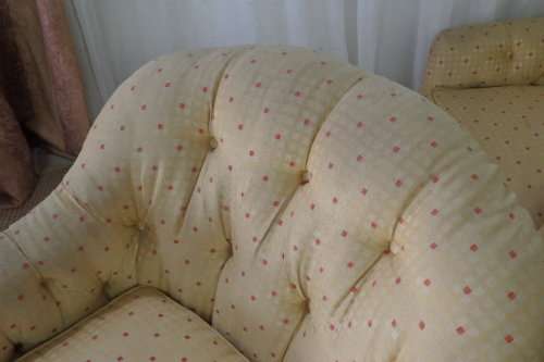 Wonderful and very comfy yellow upholstered "Tub" arm chairs - perfect living room relaxing chairs