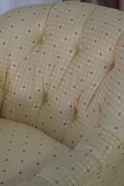 Wonderful and very comfy yellow upholstered "Tub" arm chairs - perfect living room relaxing chairs