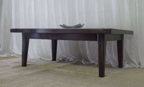 A BEAUTIFUL LARGE VINTAGE SOLID TEAK OCCASIONAL/ COFFEE TABLE WITH A THICK SOLID MARBLE INLAY TOP