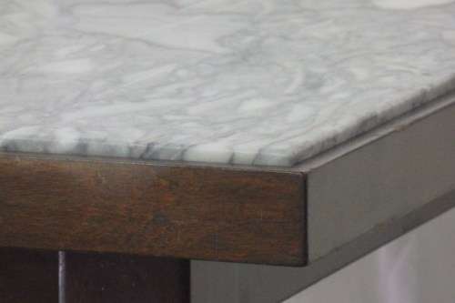 A BEAUTIFUL LARGE VINTAGE SOLID TEAK OCCASIONAL/ COFFEE TABLE WITH A THICK SOLID MARBLE INLAY TOP