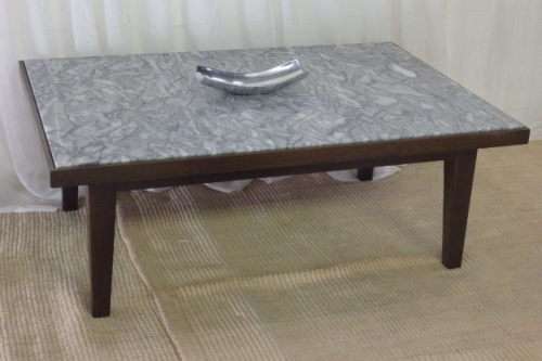A BEAUTIFUL LARGE VINTAGE SOLID TEAK OCCASIONAL/ COFFEE TABLE WITH A THICK SOLID MARBLE INLAY TOP