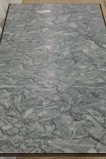 A BEAUTIFUL LARGE VINTAGE SOLID TEAK OCCASIONAL/ COFFEE TABLE WITH A THICK SOLID MARBLE INLAY TOP