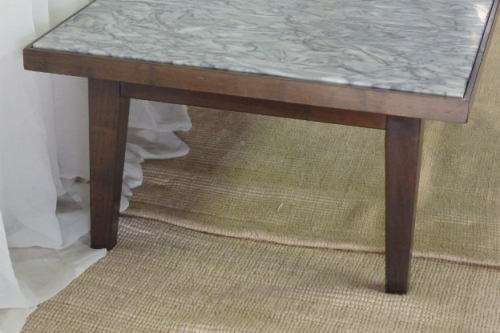 A BEAUTIFUL LARGE VINTAGE SOLID TEAK OCCASIONAL/ COFFEE TABLE WITH A THICK SOLID MARBLE INLAY TOP