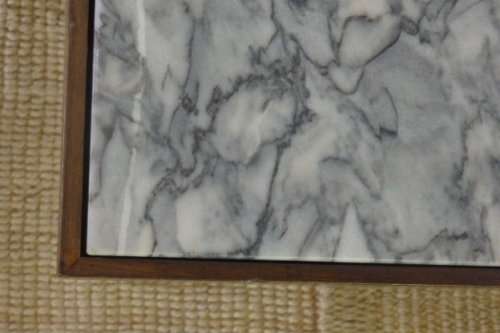 A BEAUTIFUL LARGE VINTAGE SOLID TEAK OCCASIONAL/ COFFEE TABLE WITH A THICK SOLID MARBLE INLAY TOP