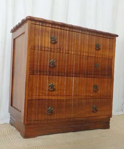 A SPECTACULAR ANTIQUE SOLID BLACKWOOD CHEST OF DRAWERS WITH 4 GOOD SIZE DRAWERS & ART DECO HANDLES
