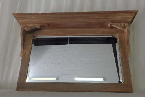 A BEAUTIFUL WALL MANTEL MIRROR WITH A BEVELLED GLASS MIRROR AND EXQUISITE CORNICE TOP