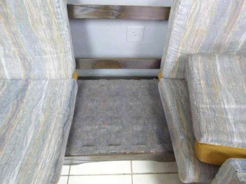 A FABULOUS, LARGE TUDOR STYLE COUCH WITH CUSHIONS IN GREAT CONDITION. PERFECT TO PAINT!!