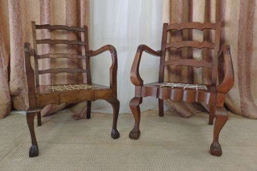 TWO FANTASTIC VINTAGE "RIEMPIE" LADDER-BACK BALL & CLAW ARMCHAIRS IN STUNNING CONDITION bid/chair