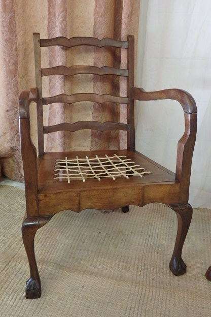 TWO FANTASTIC VINTAGE "RIEMPIE" LADDER-BACK BALL & CLAW ARMCHAIRS IN STUNNING CONDITION bid/chair