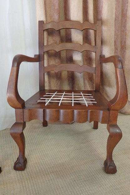 TWO FANTASTIC VINTAGE "RIEMPIE" LADDER-BACK BALL & CLAW ARMCHAIRS IN STUNNING CONDITION bid/chair