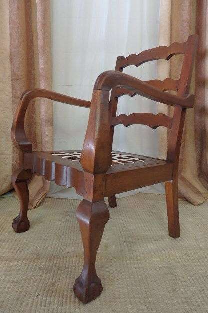 TWO FANTASTIC VINTAGE "RIEMPIE" LADDER-BACK BALL & CLAW ARMCHAIRS IN STUNNING CONDITION bid/chair