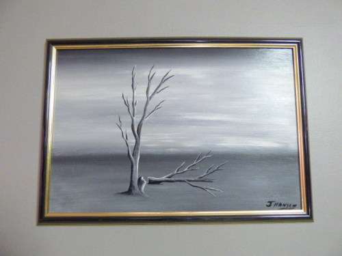 A LOVELY FRAMED SIGNED "J HANSEN" OIL ON BOARD OF A DESOLATE LANDSCAPE PAINTING! STUNNING!!
