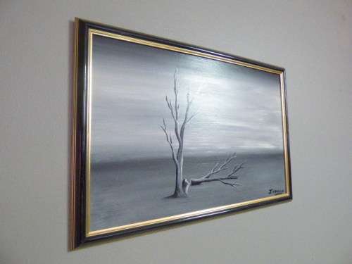 A LOVELY FRAMED SIGNED "J HANSEN" OIL ON BOARD OF A DESOLATE LANDSCAPE PAINTING! STUNNING!!