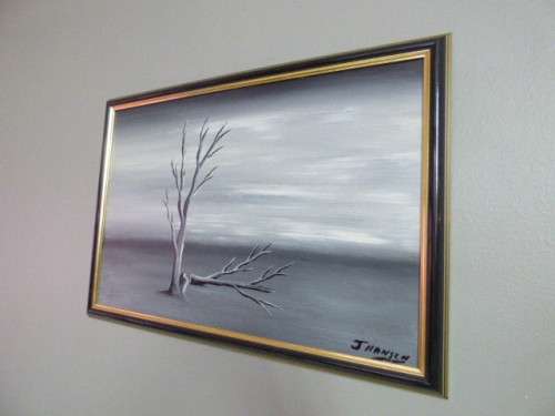 A LOVELY FRAMED SIGNED "J HANSEN" OIL ON BOARD OF A DESOLATE LANDSCAPE PAINTING! STUNNING!!