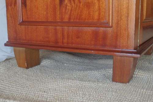 A SPECTACULAR TALL (2.2m) GRECIAN GABLED SOLID MAHOGANY WARDROBE WITH SOLID BRASS HANDLES