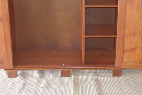 A SPECTACULAR TALL (2.2m) GRECIAN GABLED SOLID MAHOGANY WARDROBE WITH SOLID BRASS HANDLES