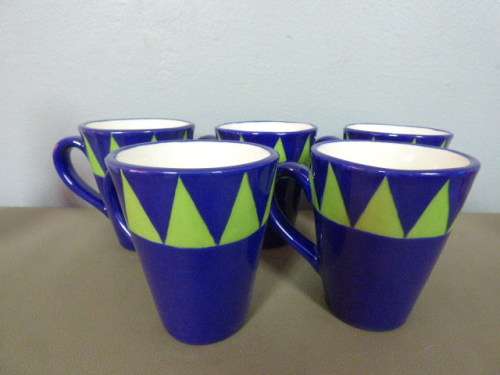 5 AWESOME "HAND PAINTED" CERAMIC MUGS. AMAZING COLOURS TO BRIGHTEN UP YOUR SUMMER TABLE!!!