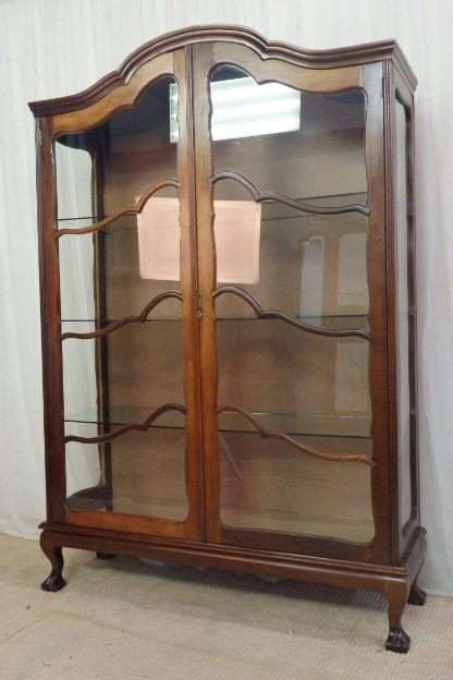 AN INCREDIBLE LARGE ANTIQUE GABLED "BALL & CLAW" SHOWCASE w GLASS SHELVES AND BEAUTIFUL DETAILING!!!