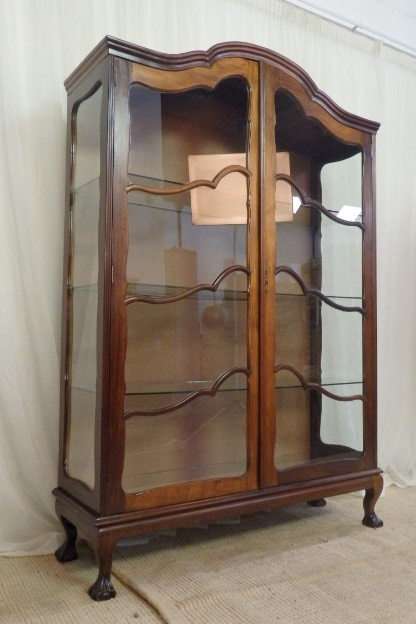 AN INCREDIBLE LARGE ANTIQUE GABLED "BALL & CLAW" SHOWCASE w GLASS SHELVES AND BEAUTIFUL DETAILING!!!