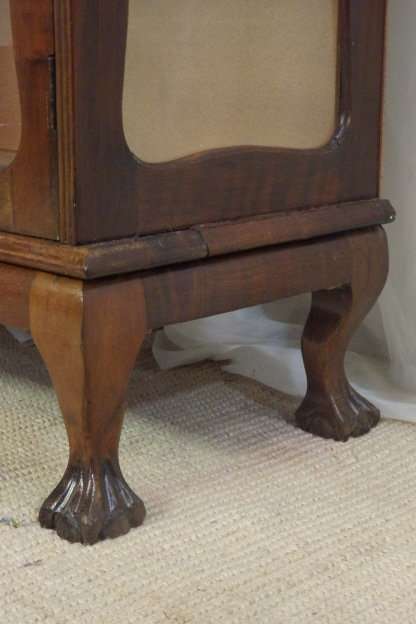 AN INCREDIBLE LARGE ANTIQUE GABLED "BALL & CLAW" SHOWCASE w GLASS SHELVES AND BEAUTIFUL DETAILING!!!