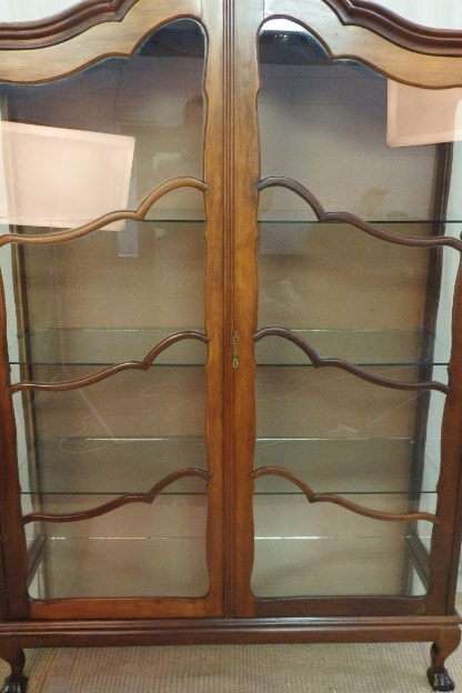 AN INCREDIBLE LARGE ANTIQUE GABLED "BALL & CLAW" SHOWCASE w GLASS SHELVES AND BEAUTIFUL DETAILING!!!