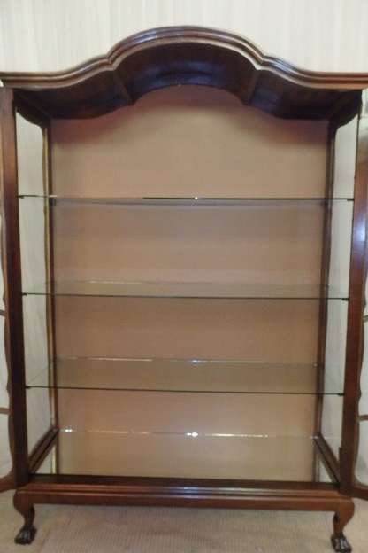 AN INCREDIBLE LARGE ANTIQUE GABLED "BALL & CLAW" SHOWCASE w GLASS SHELVES AND BEAUTIFUL DETAILING!!!